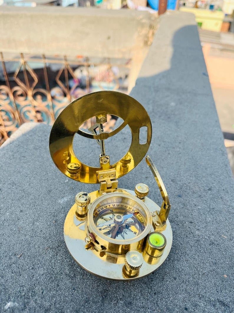 Handheld Vintage Brass Compass with Sundial – Nautical Collectible Gift 3" Gift