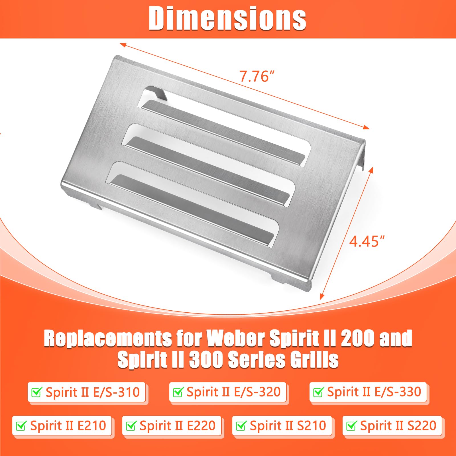 QuliMetal 67060 Heat Deflector for Spirit II 200 and Spirit II 300 Series Grills Model Years 2017 and Newer, Stainless Steel Heat Deflectors for Weber Spirit