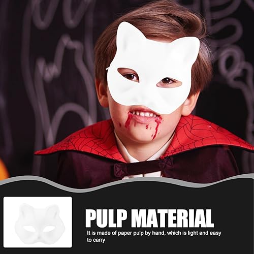 Miniatura 9 de STOBOK Máscara de gato, 5 máscaras de gato de mascarada, máscaras en blanco pintables para Halloween, gato blanco, sin pintar, máscaras para