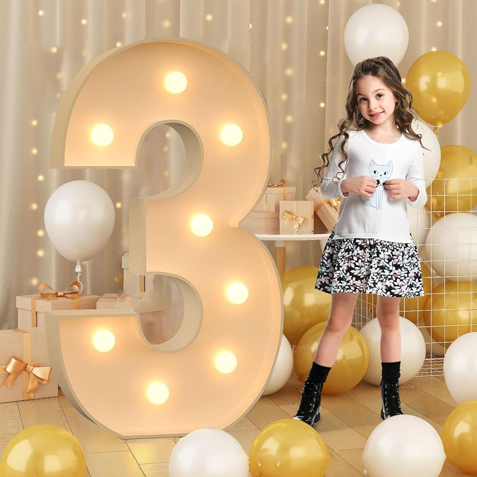 120cm-4ft Giant LED Light Up Numbers 3, Mosaic Marquee Light Up Sign, LED Number Lamps for Valentine's Day Birthday Christmas New Year