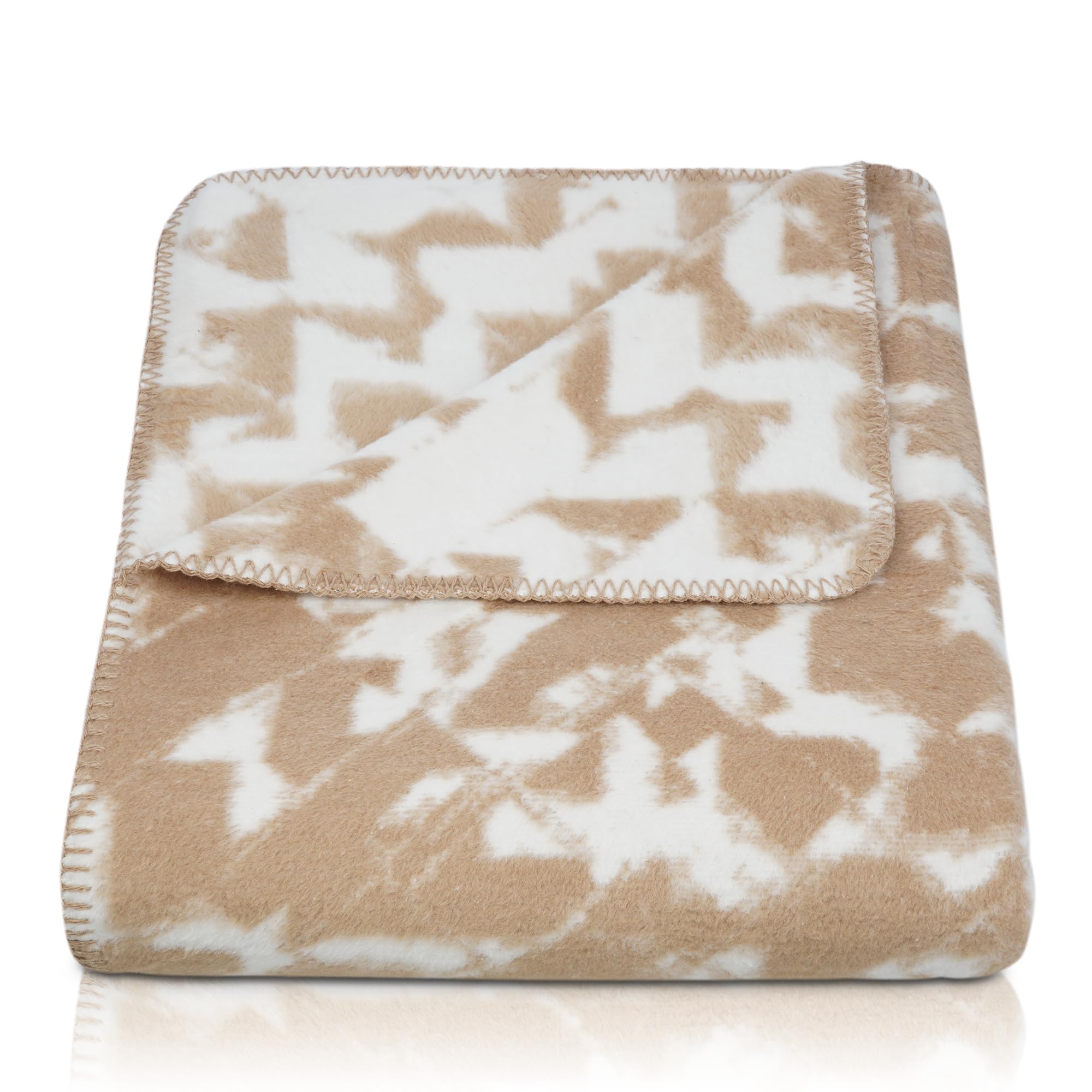 BOHORIA® Cozy Cotton - Manta de invierno mullida para sofá, sillón y cama, 150 x 200 cm, diseño de árbol (Sandstone batik, 150 x 200 cm)