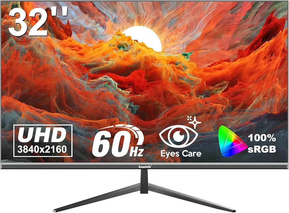 Gawfolk 32 Inch 4K UHD (3840 x 2160) High Resolution，60Hz Ultra-Thin Bezel Computer Monitor ，with HDMI/DP, Home Office Business PC Monitor, Black