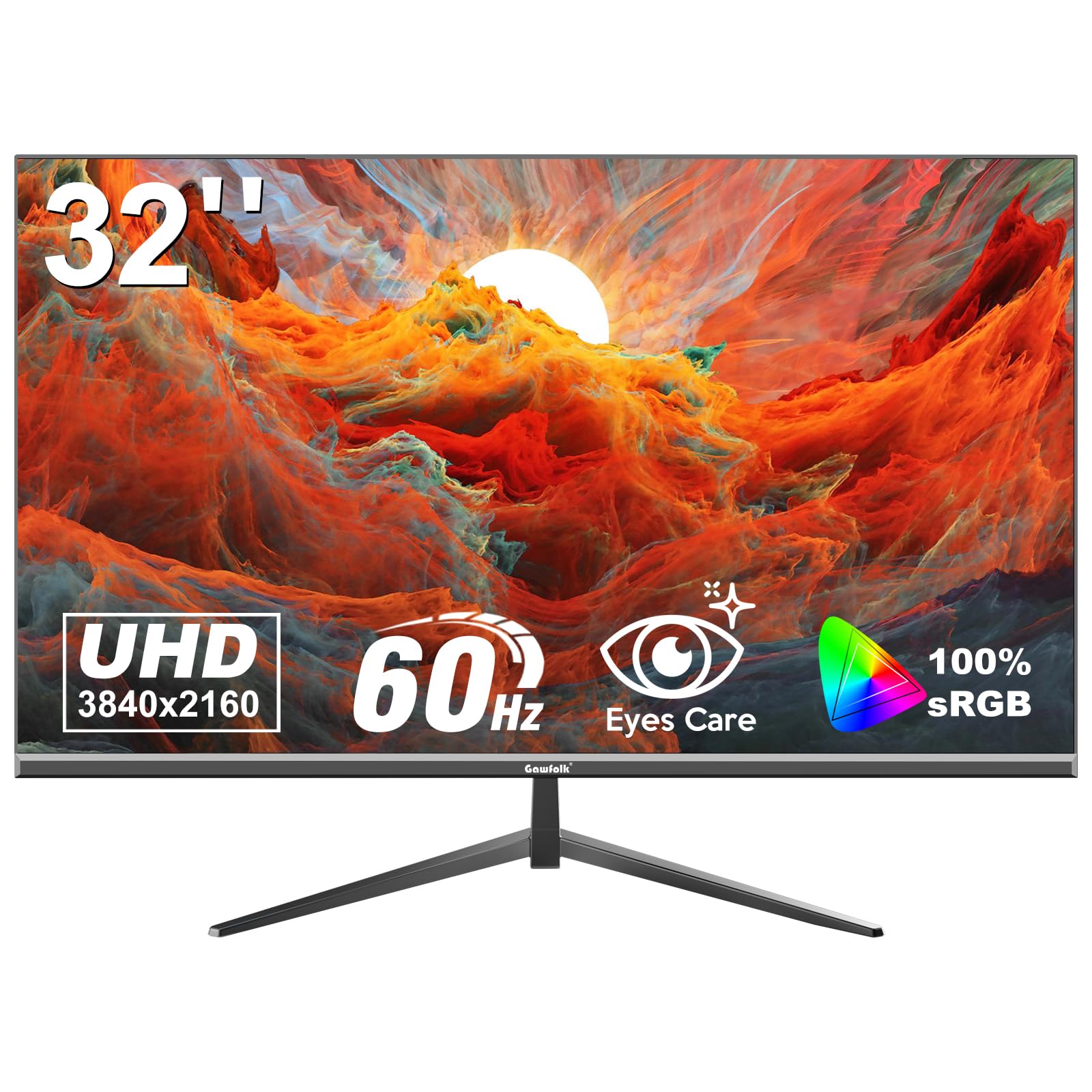 Gawfolk 32 Inch 4K UHD (3840 x 2160) High Resolution,60Hz Ultra-Thin Bezel Computer Monitor ,with HDMI/DP, Home Office Business PC Monitor, Black