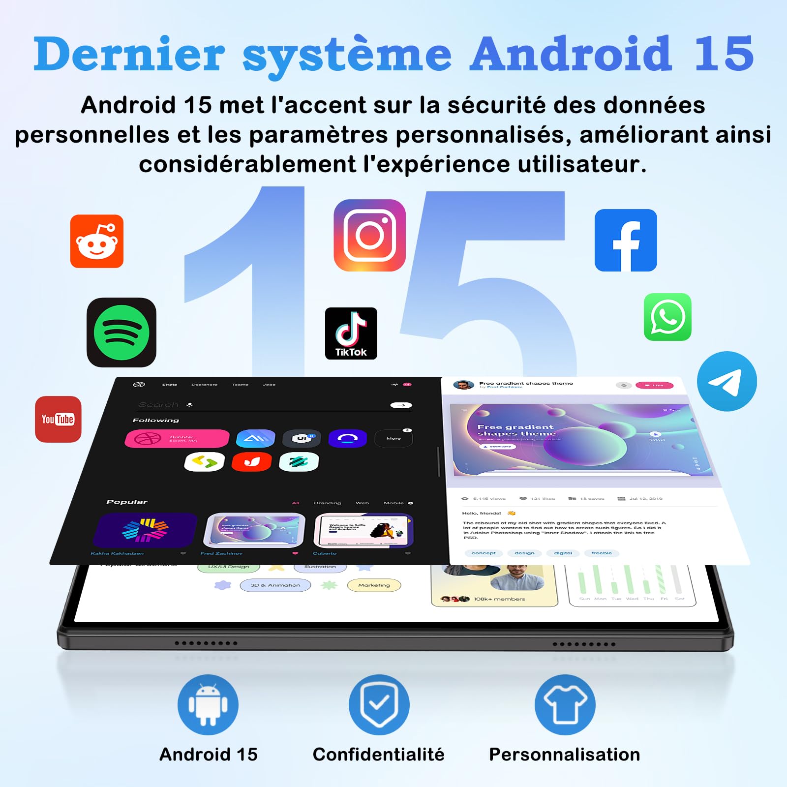 ZIOVO Tablet 10 Pollici Android 15,30GB RAM+128GB ROM(TF 1TB),5G WiFi Tablets,Octa-Core 2.0 GHz/Gemini AI/Widevine L1/8000 mAh/Bluetooth 5.0/GPS/Face ID/2 in 1 Tablet con Tastiera e Mouse-Nero