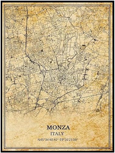 TANOKCRS Monza Italia - Arte de pared con estampado vintage, mapa, arte de viaje, recuerdo de regalo, decoración del hogar, 9 x 11 pulgadas, sin