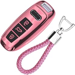 Funda Llave Audi A1 kaser Funda de Silicona para Llave Audi – Cover Mando Distancia Carcasa de TPU Cromo Suave para Keyless Audi A1 A3 A4 A5 A7 A8 Q3 Q5 Q7 TT Protección con Llaveros (Rosa)