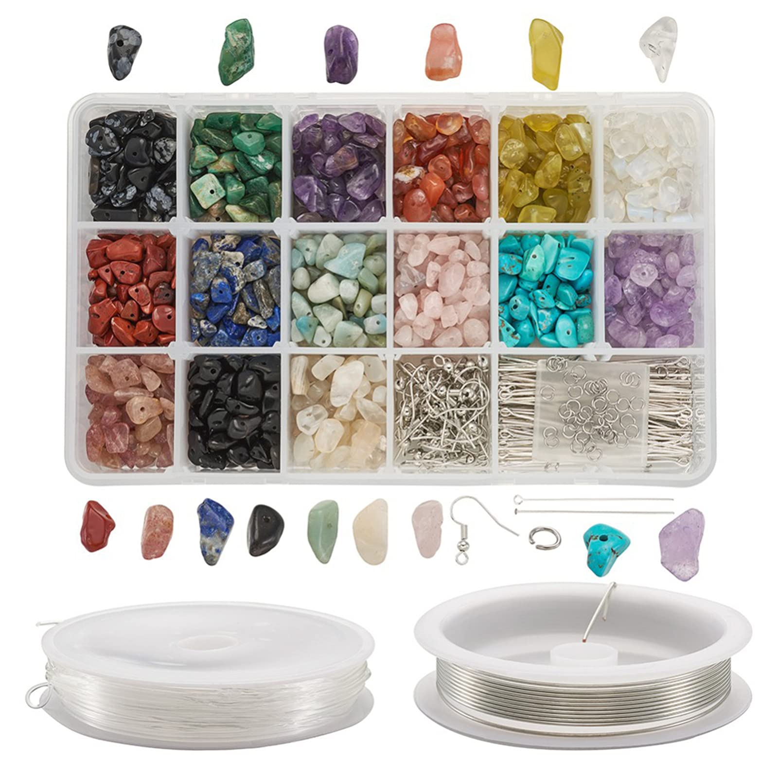 18 Grids Irregular Gemstone Beads Assorted Box Set Energy Healing Stone Loose Beads For Jewelry Making(Color:B)
