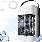 Small Portable Air Conditioners, 3 in 1 Evaporative Air Cooler with 3 Speeds, 3 Mists, 2-8H Timer, 7 Color Lights, 800ML Personal AC Unit, 120° Adjust Mini Desktop Fan for Home Bedroom Office