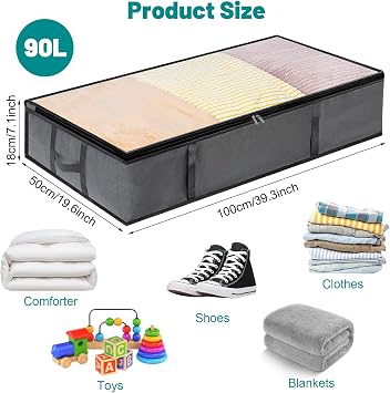 Dntorx 4 Pack 90L Under Bed Storage Bags, Underbed Storage Boxes with lid