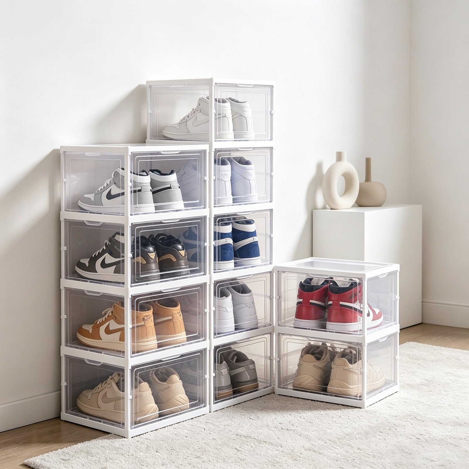 TYNGBT Stackable Foldable Plastic Shoe Organizer, 6-Tier Shoe Storage Rack for Closet
