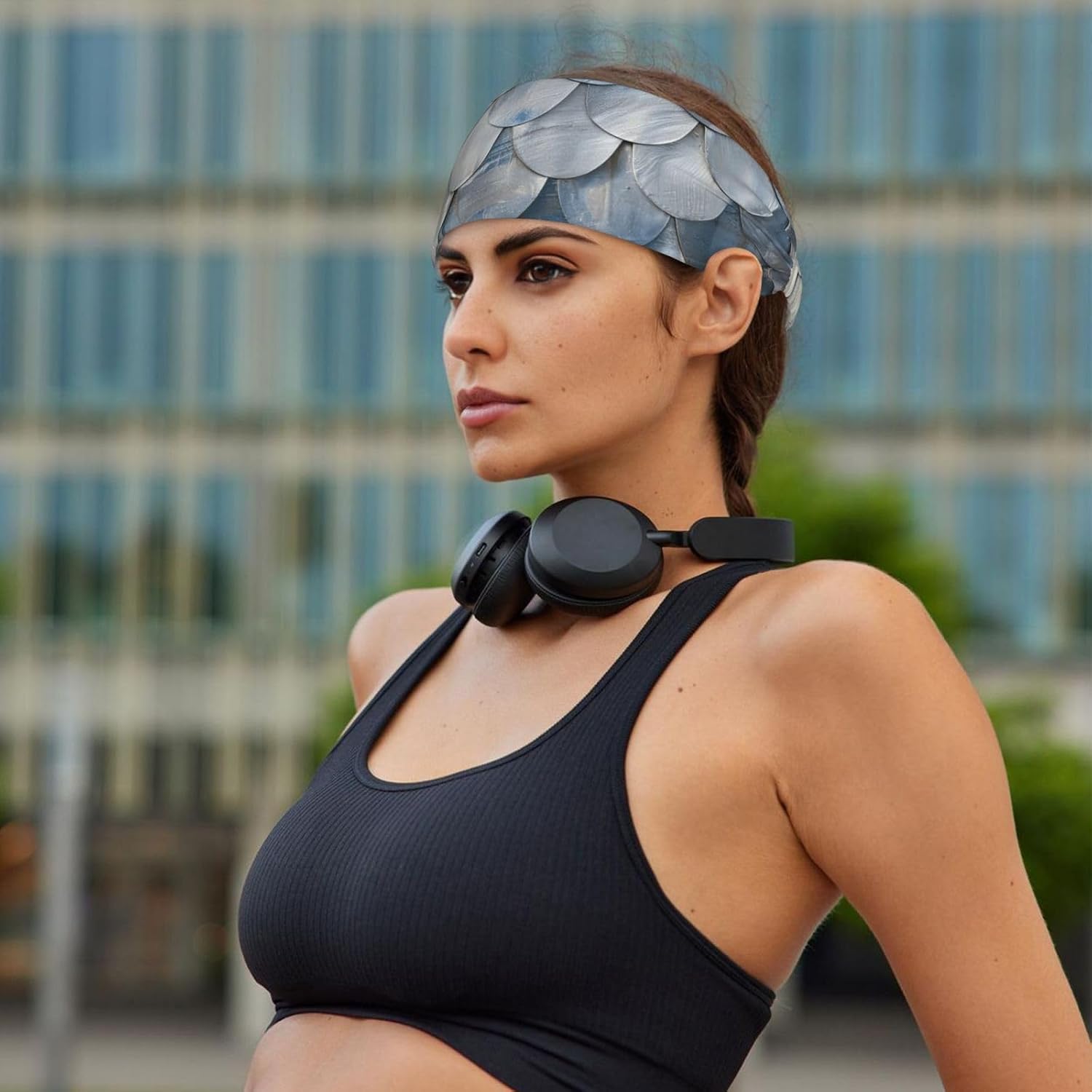 Silver Fish Scale Print Ultra-Soft Elastic Headband Sports Running Gym Outdoor Activities Gifts Headwear