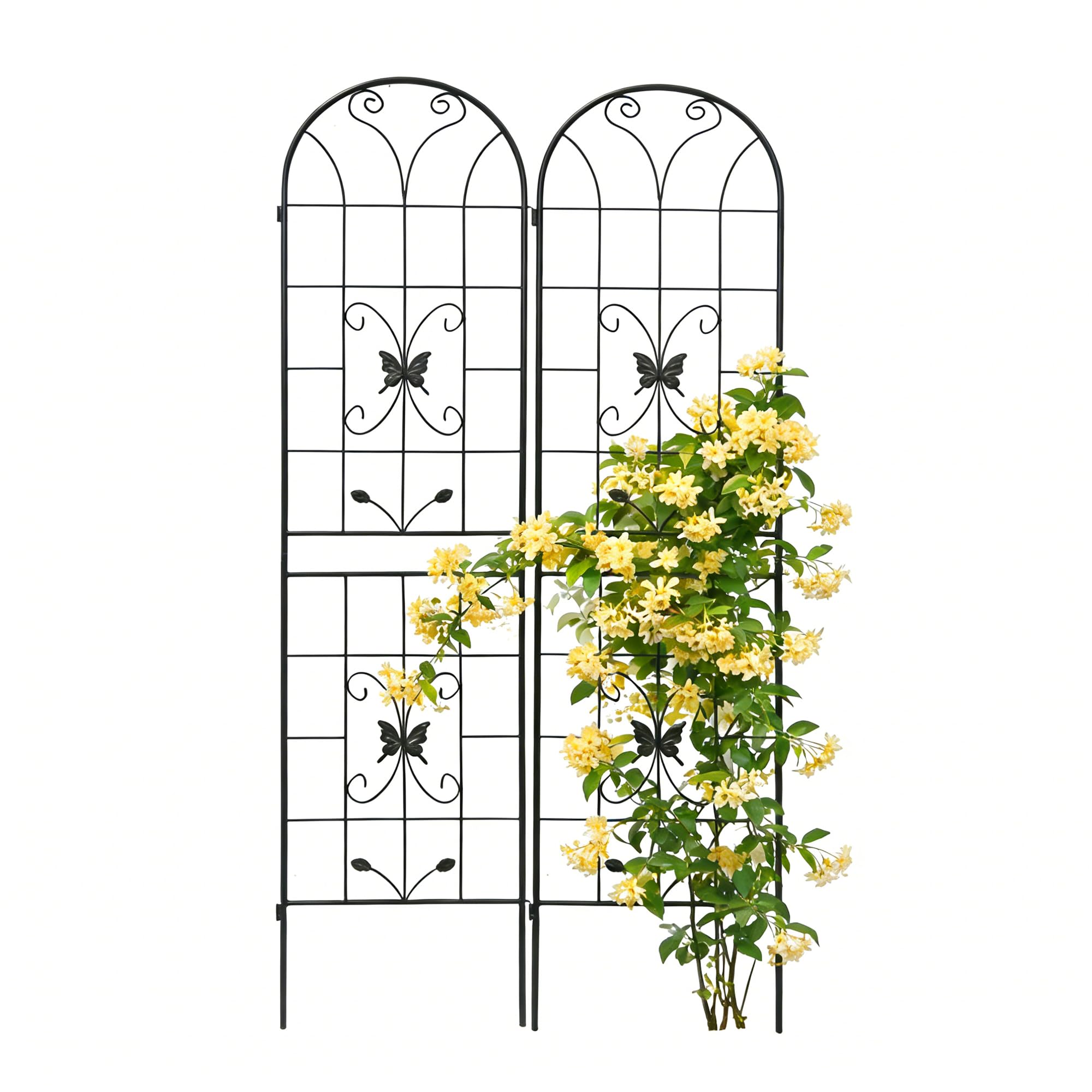 Rankgitter aus Metall 2er / 4er Set, 220 x 50 cm, Pflanzenstütze für Kletterpflanzen und Rosen, Rankgitter für Garten, Balkon, Terrasse und Innenbereich, Schwarz (2er Set)