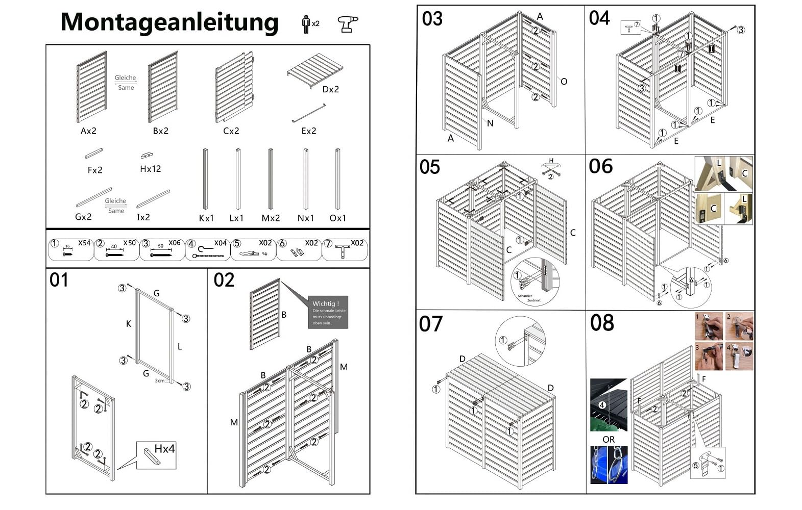 Mülltonnenbox 120 Liter FÜR KLEINE Tonnen Mülltonnenverkleidung imprägniert in anthrazit Mülltonnecontainer Mülltonnenabdeckung Holz mit Rückwand Mod. Hamburg24 (2 Tonnen)