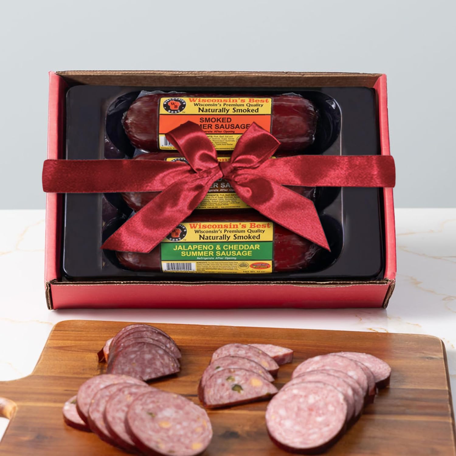 Wisconsin’s Best - Summer Sausage Valentine's Day Gift Box | Smoked, Garlic & Jalapeño Cheddar Summer Sausages | Perfect for Parties, Charcuterie Boards, and Holiday Gifts | Great Gift for Meat Lovers