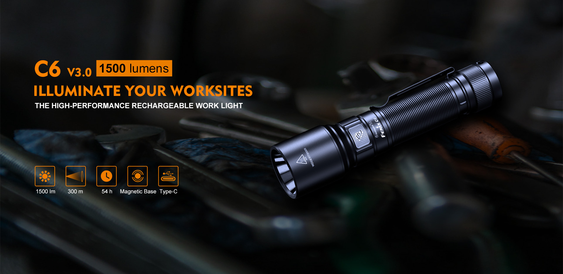 Fenix C6 V3 LED Flashlight, 1500 Lumens Ultra-Bright Torch with