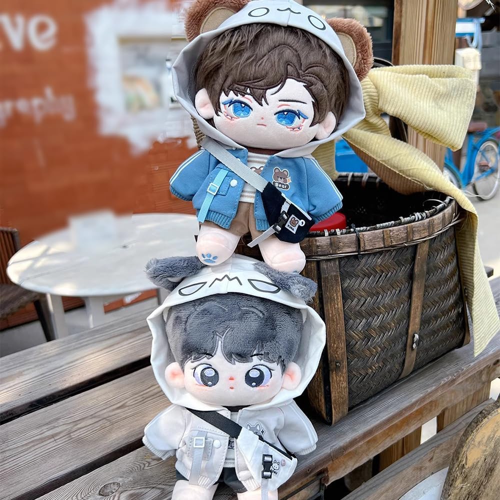 niannyyhouse 10cm 15cm 20cm Plush Doll Clothes Hoodie Vest Pants Backpacks Glasses Shoes Wolf Bear Outfit Soft Stuffed Toy Dressup Gift (Blue-20cm)