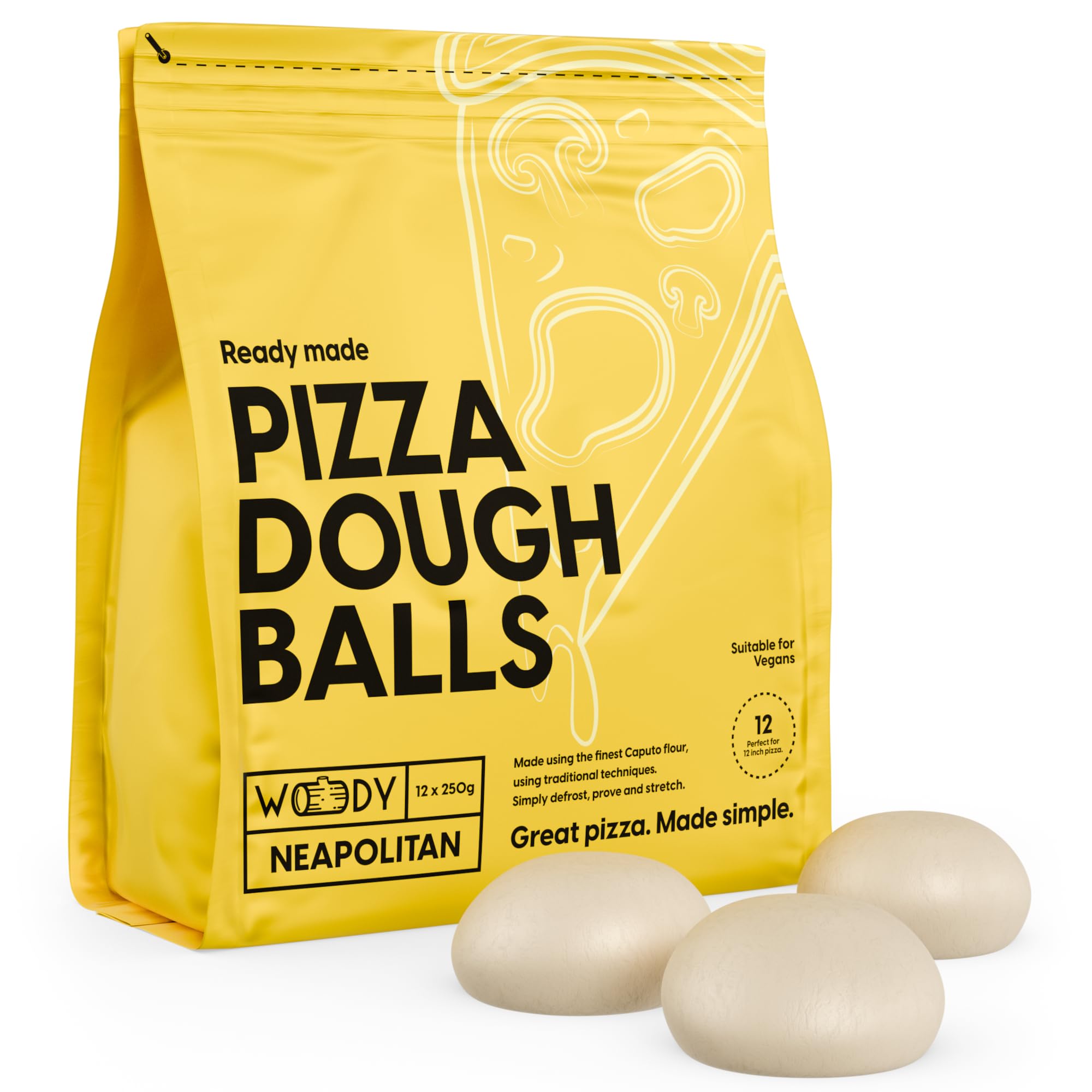 Pizza Dough Balls - Neapolitan 12 x 250g | Italian Pizza Dough Balls - Using Caputo 00 Pizza Flour | Created by Woody Oven