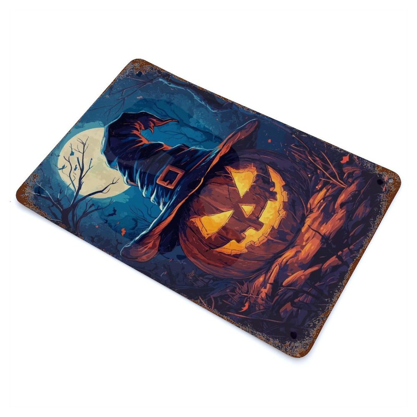 Halloween Pumpkin Witch Vintage Metal Tin Sign 11.8"x7.9", Novelty Wall Decor for Garage, Pub Or Kitchen
