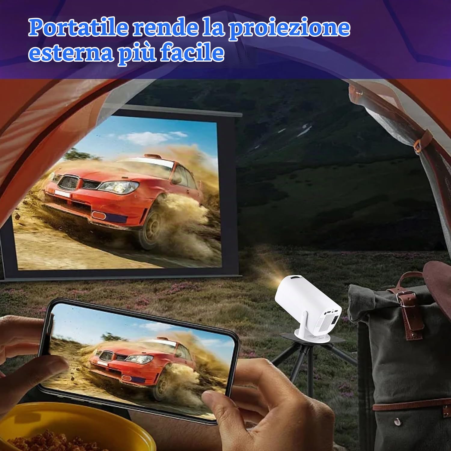 Mini Proiettore Portatile WiFi+BT5 HD Android11, Proiettore Soffitto Correzione automatica Direzione Verticale, Dimensione di proiezione 40~150 In Regolazione Dell'angolo Multiplo di 180°