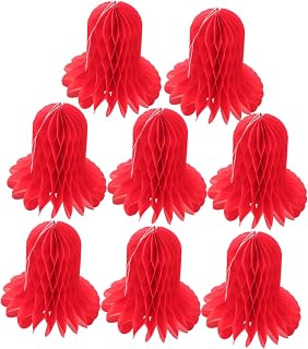Cabilock 8Pcs Christmas Bell Shape Paper Ornaments Honeycomb Tissue Paper Festival Decoration Props for Christmas Tree Party Hanging Pendant Red