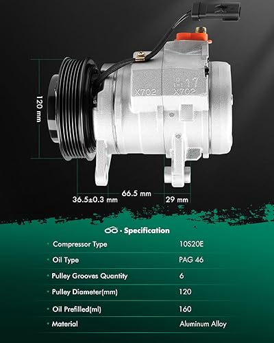 Miniatura 8 de SCITOO Compresor de CA 2006-2007 compatible para Jeep Commander 2004-2007 compatible para Dodge para Durango 3.5L CO 4335C