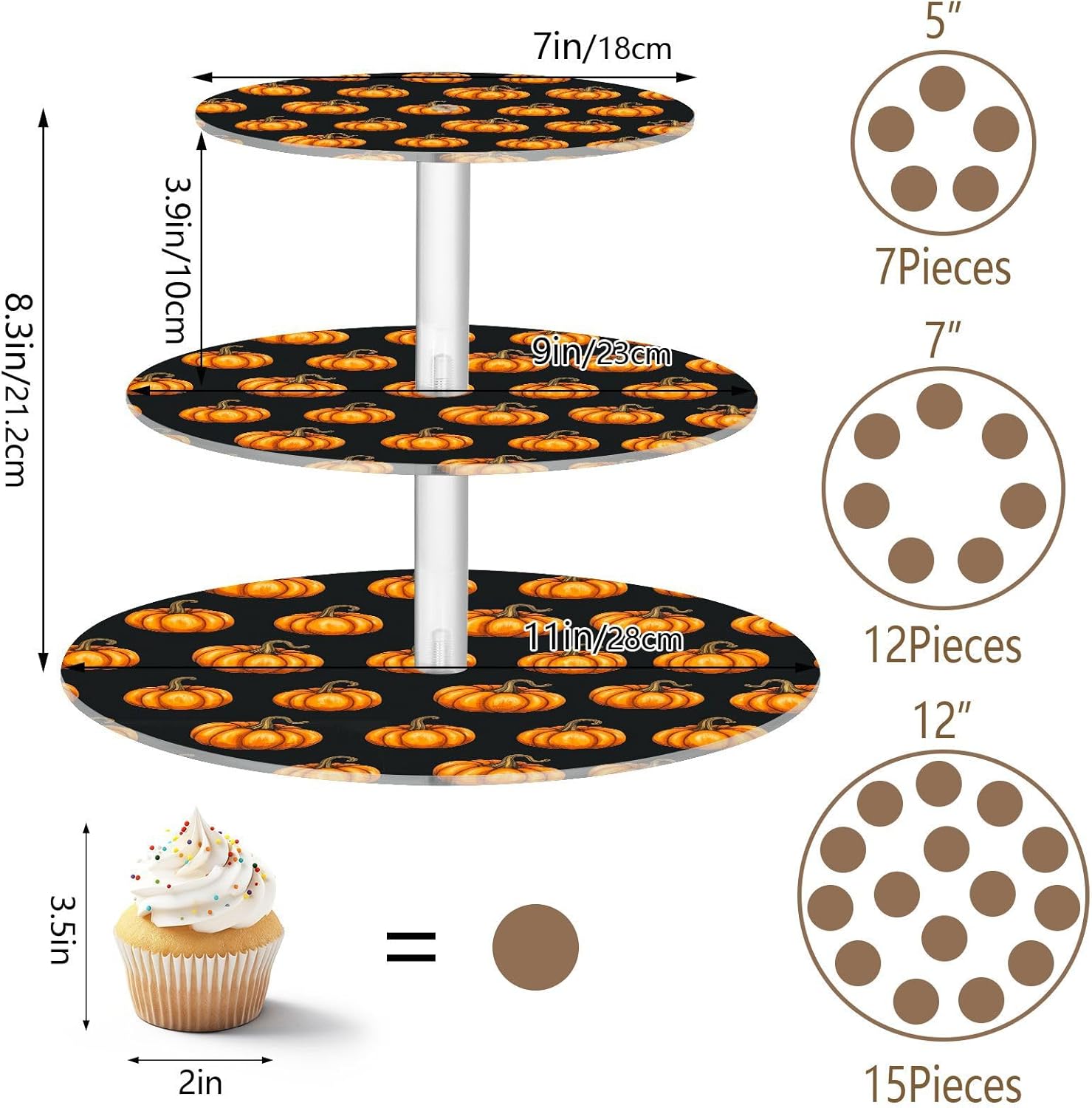 Autumn Fall Pumpkin Thanksgiving 3 Tier Acrylic Cupcake Stand, Cupcake Stand for 34 Cupcakes for Weddings, Christmas,Holidays,Parties,Birthday,Printed Cupcake Tower 23301654