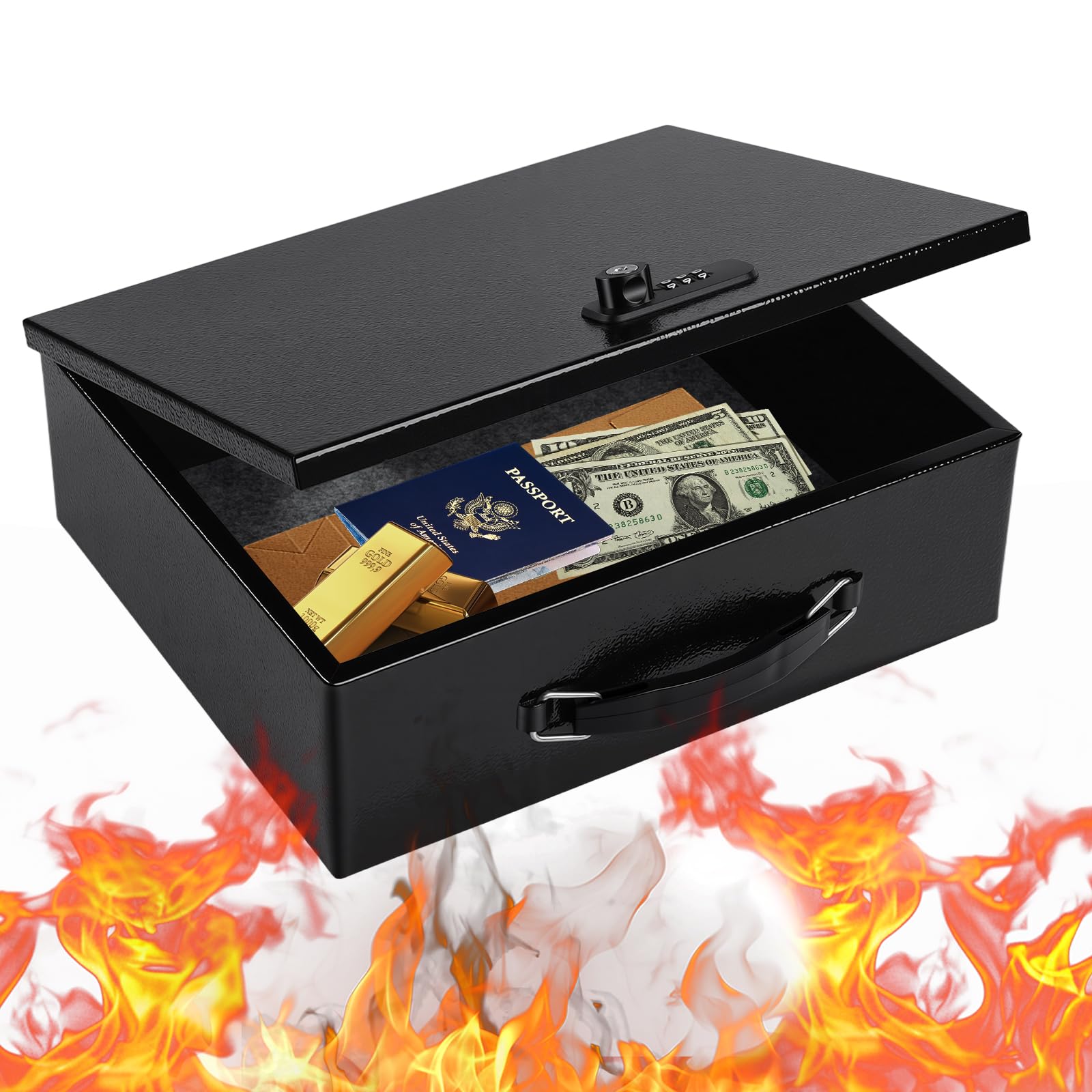Photo 1 of Fireproof Safe Lock Box Metal, Fire Proof Safe for Home Documents, Portable Security Box with Dual Combination and Key Lock for Personal Items,Passport, Money, X Large 13.2" x 11" x 4.13"