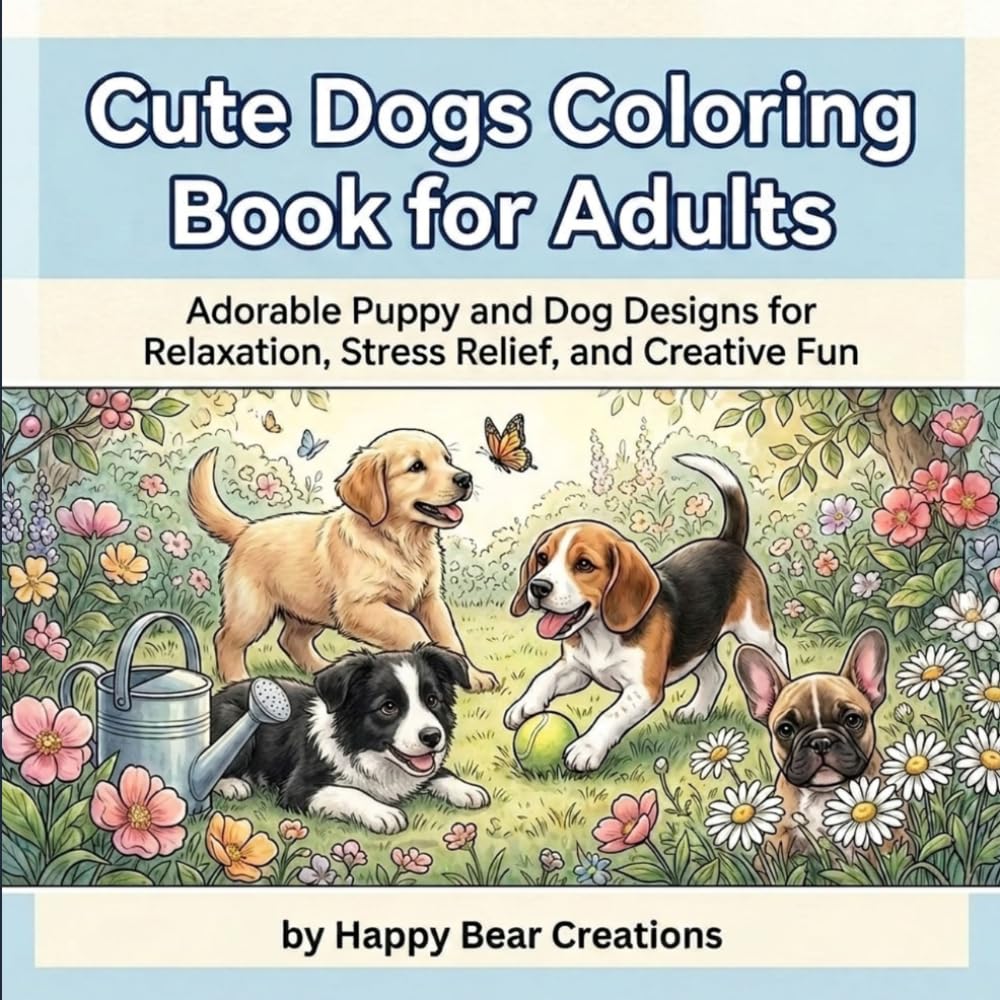 Cute Dogs Coloring Book for Adults: Adorable Puppy and Dog Designs for Relaxation, Stress Relief, and Creative Fun