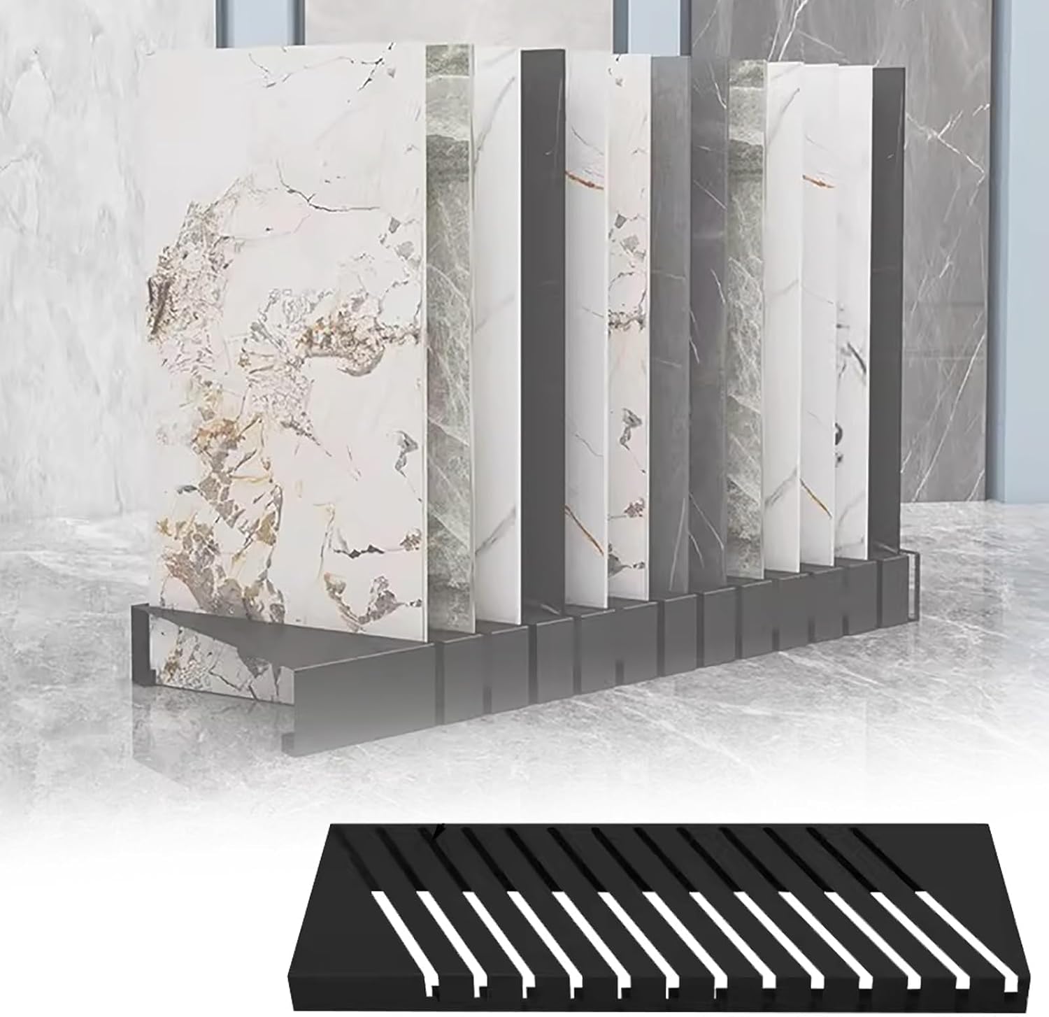 Espositore per Piastrelle Porta Campioni in Ceramica per Negozi al Dettaglio con 13 Slot per Schede Espositore Multifunzione per Lastre di Marmo di Grande Formato