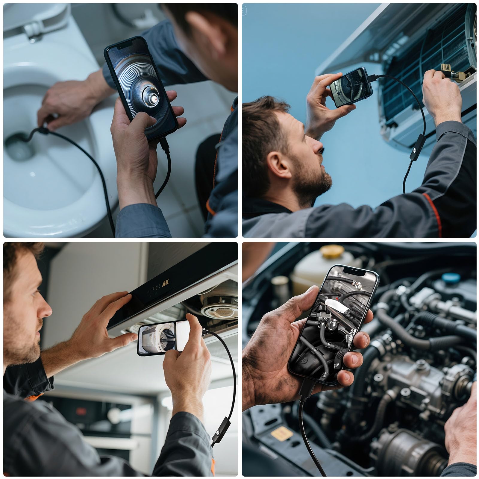 BlueSwan Camera Endoscopique 1920P HD - 8 LED Réglables, Endoscope Étanche IP67, sans WiFi Câble Semi-Rigide de 5 m - Camera Inspection Compatible Android/iOS, pour Réparation Auto & Plomberie