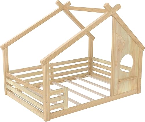 Miniatura 18 de Bellemave Cama individual para niños, cama de madera de pino, camas Montessori para niños, color blanco con estante Blanco,Madera de pino gris,gris