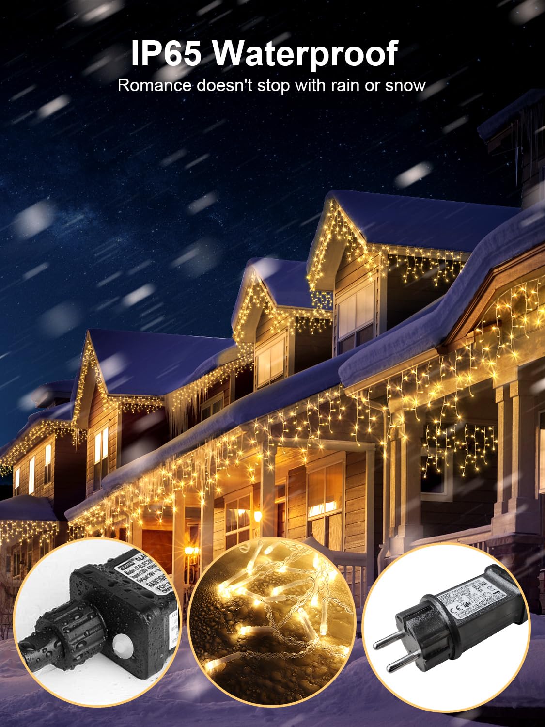 ARKOCHIC 10M Luci Natale Esterno Cascata, 320 LED Tenda Luminosa Natale Bianco Caldo Luminarie Natalizie da Esterno con 8 Modalità, Memoria, Luci Decorazioni Natalizie per Casa, Balcone, Finestra