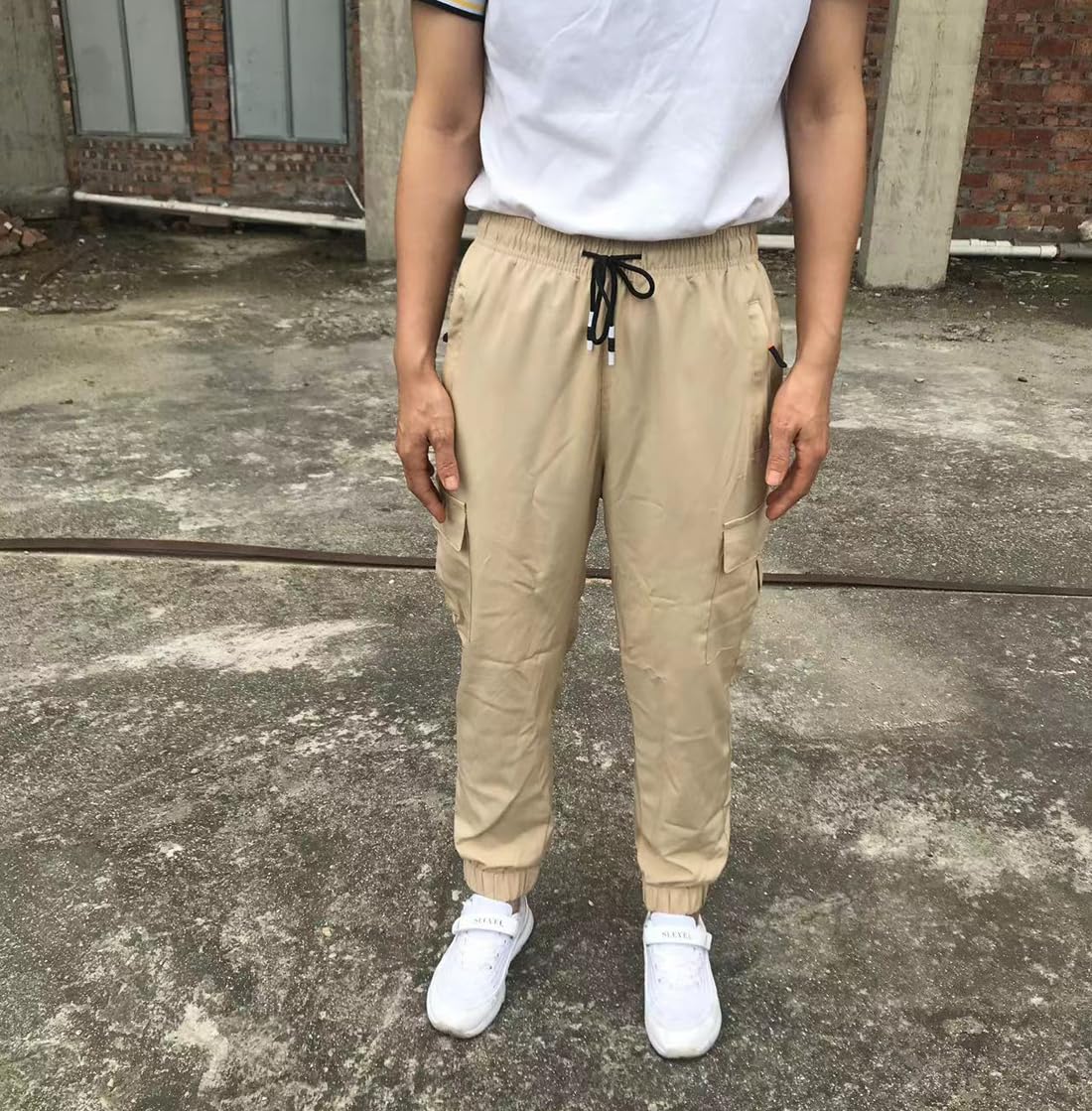 Pantalones cargo para niños y niñas, con bolsillos con cremallera, cintura elástica, pantalones casuales para la escuela
