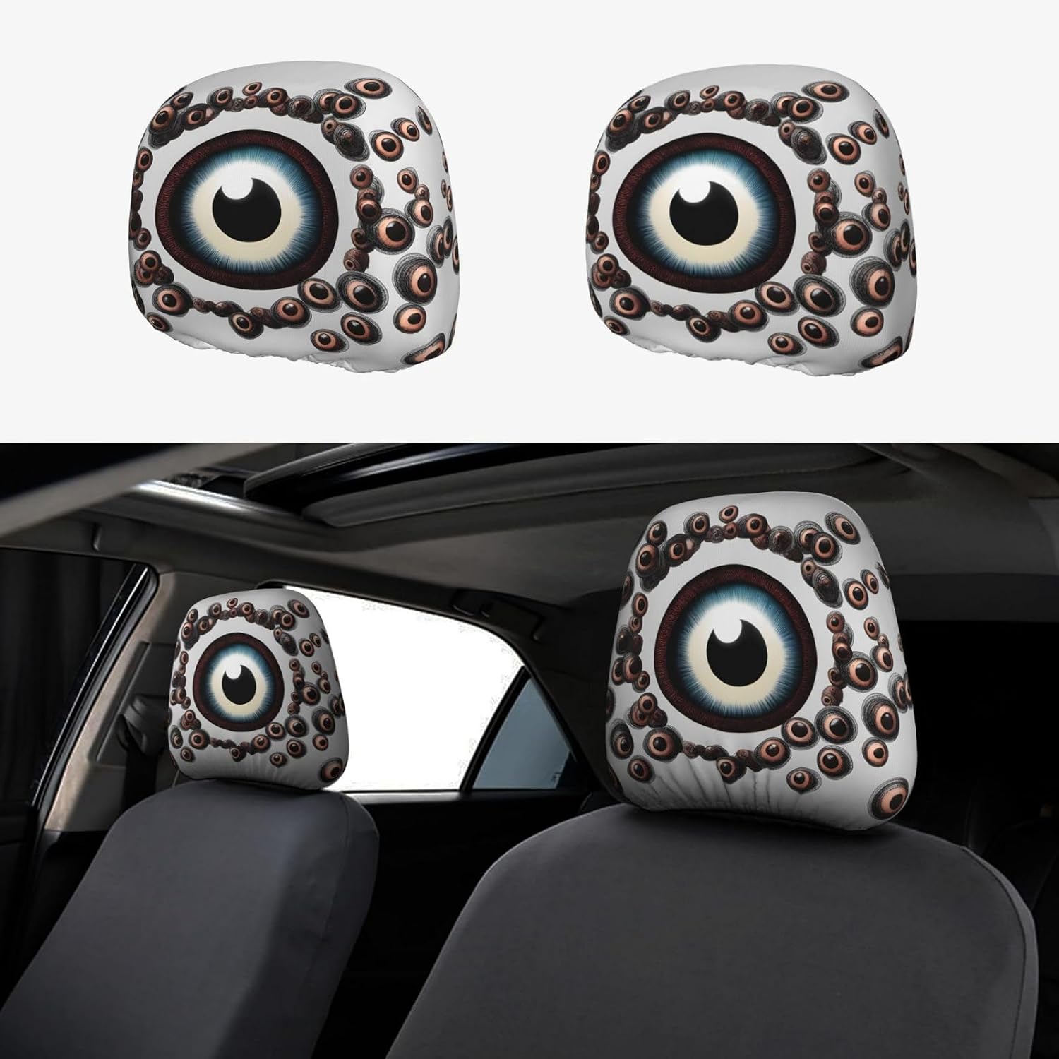 Rounded Eyeballs Prints Car Pillowcase 2 Pieces, seat Cover Accessories, Protective Cover Universal