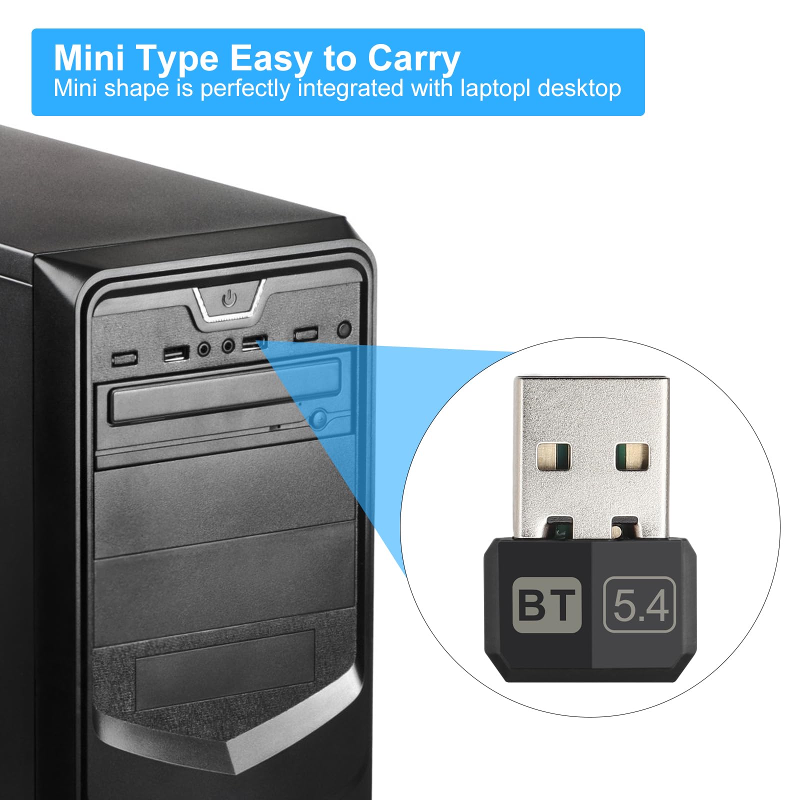 TNSLAND Adapter Bluetooth 5.4, USB Stick Dongle do PC, Plug and Play, Kompatybilny z Win7 8 8.1 10 11