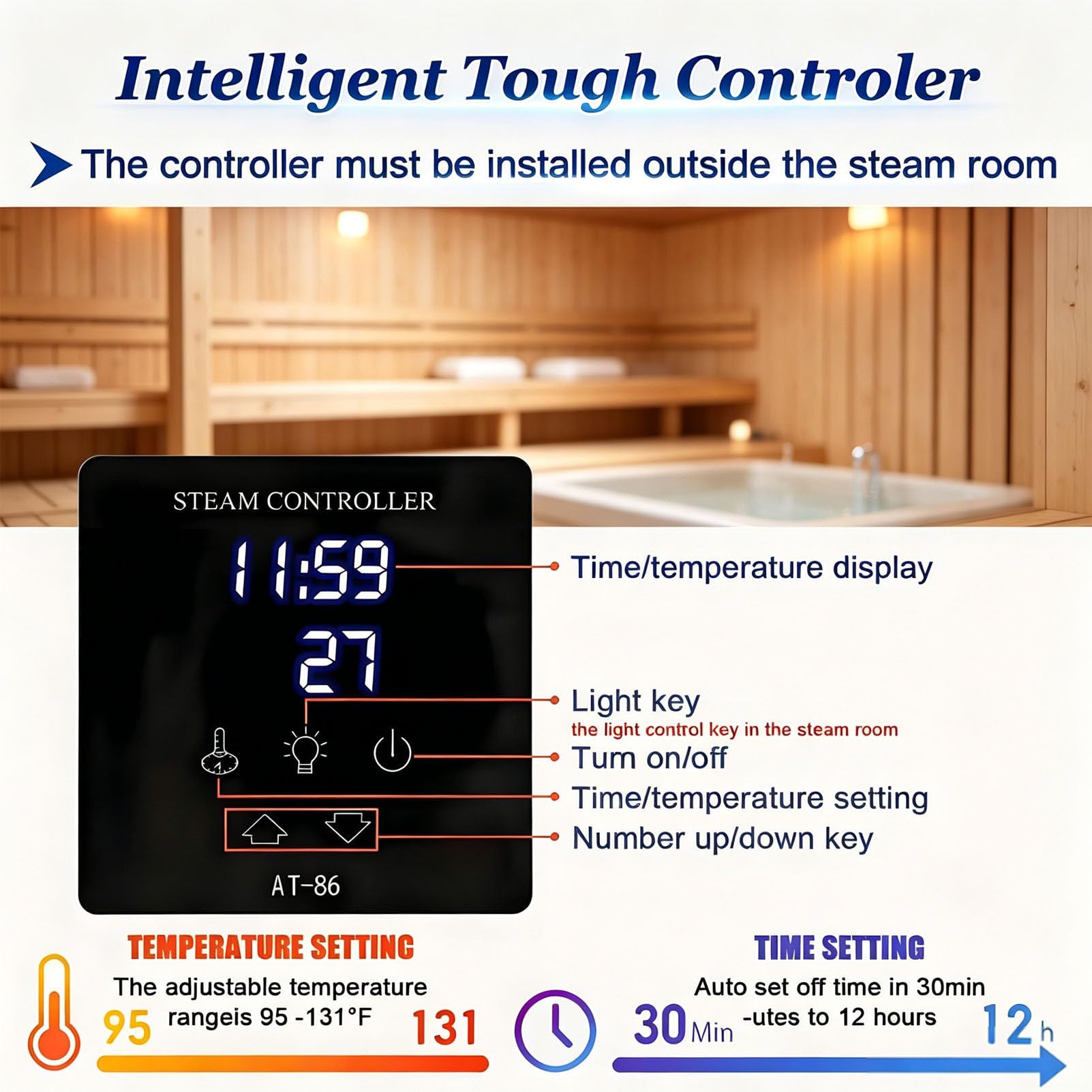 Home Kit generador de baño de vapor, 18 kW con drenaje automático, sistema antical, boquilla de aromaterapia, panel de control táctil LCD para duchas de vapor privadas