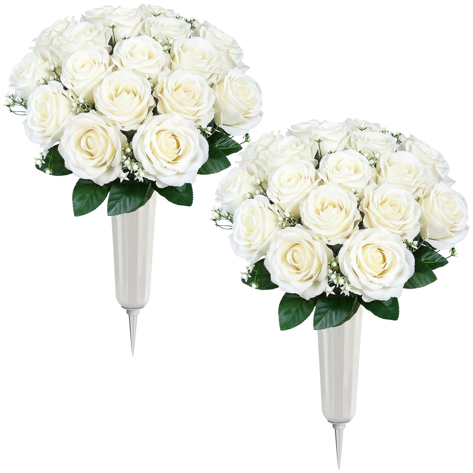 Lewondr Artificial Cemetery Flowers with Vase