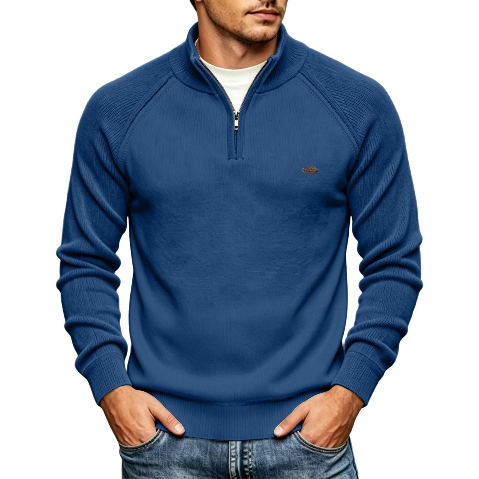 Sweat Col Camionneur Homme Manches Longues Coupe Ajustée Confortable