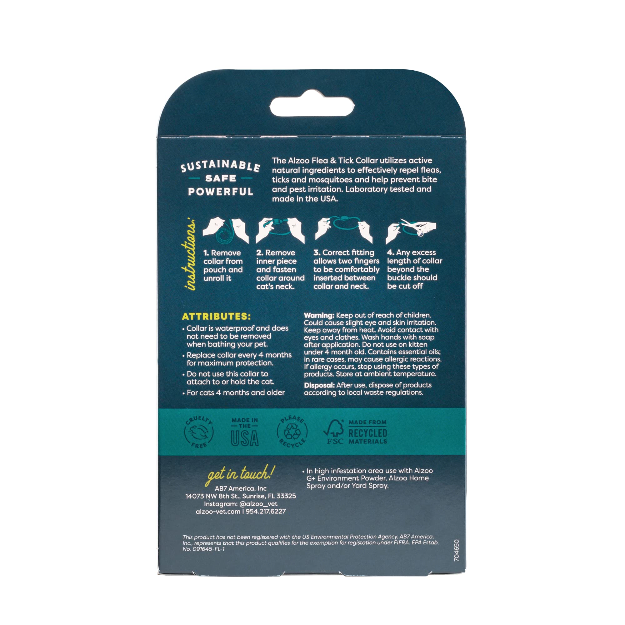 ALZOO Collare naturale per gatti antipulci e zecche, aiuta a respingere pulci, zecche e zanzare, principi attivi a base vegetale, senza ftalati e PVC, protezione fino a 4 mesi, singolo