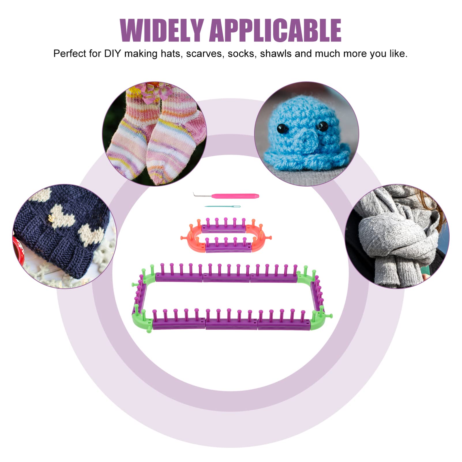 Wakauto 1 Set mini Knitter Plastic Loom Pick Round Weaving Loom Sweater Knitter Plastic Knitting Looms Yarn Loom Needle Sock Knitter Needle hat Knitter Looms DIY Knitting Scarf Supplies