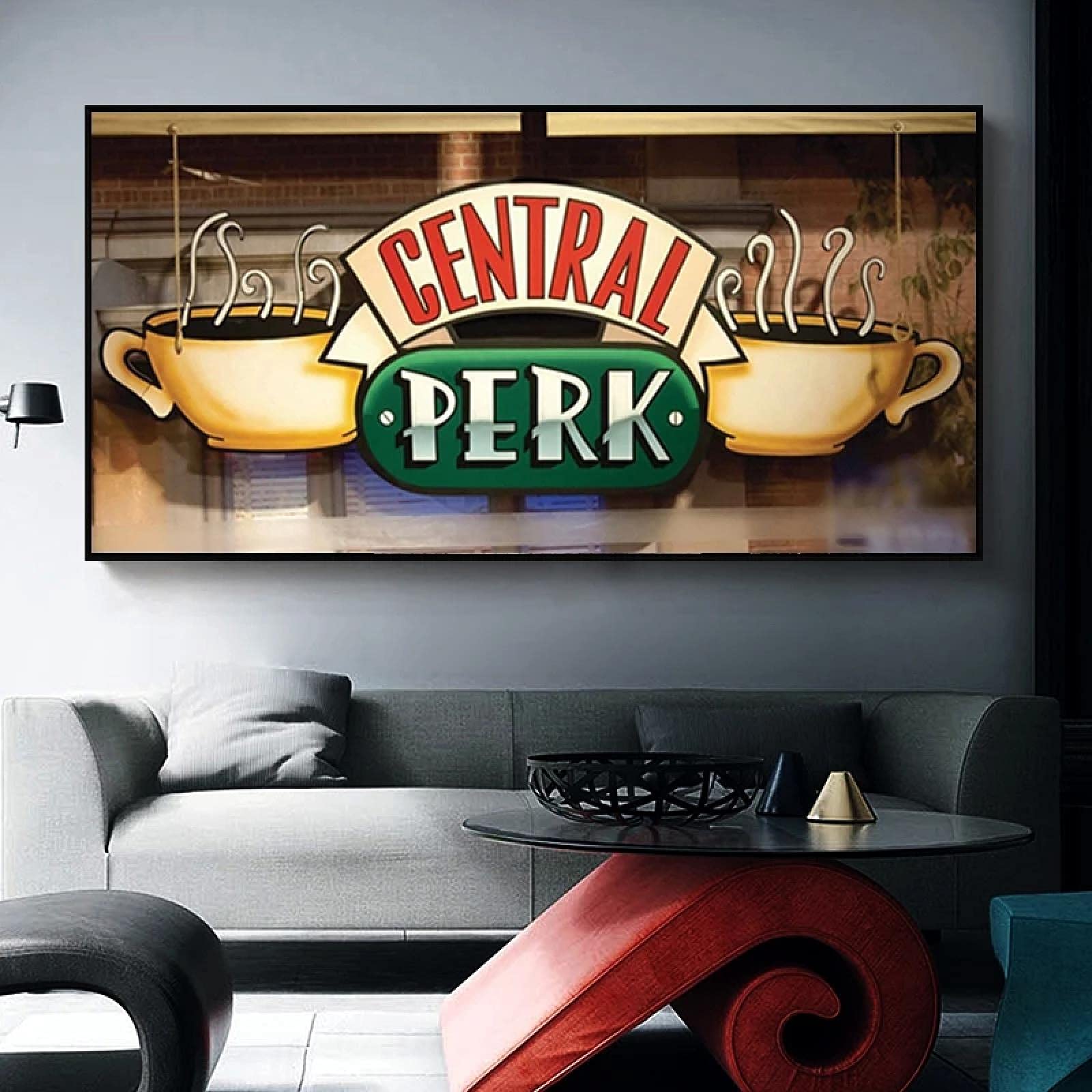 LSYALUCK Dipinto su Tela Caffè Caffè Poster e Stampe Immagine di Arte della Parete Soggiorno Scandinavo Decorazioni per la casa Amici Serie TV Cuadros 50x105cm (20x41in) Cornice Interna