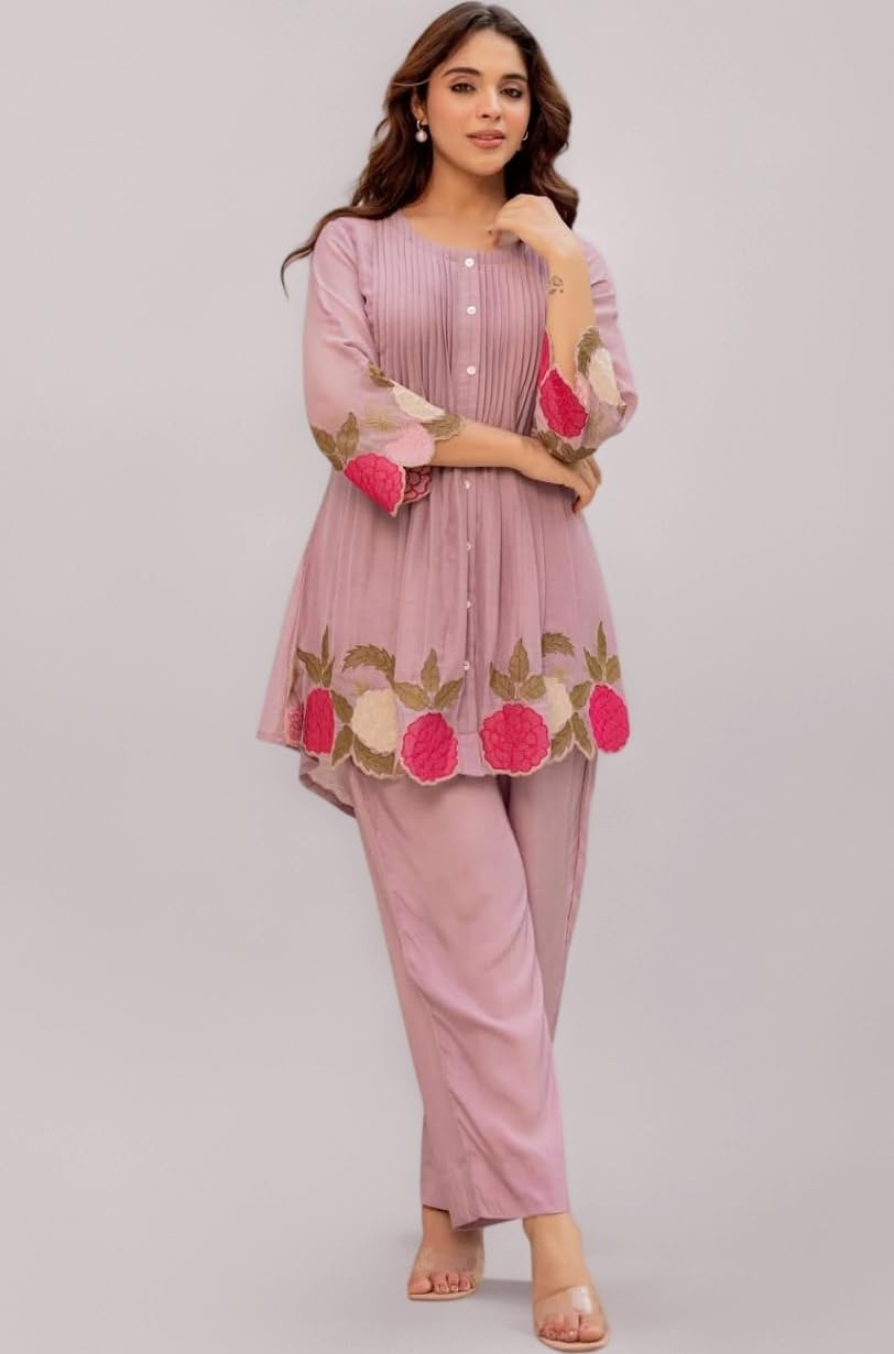 Premium Mul Chanderi With Embroidery Work CORD SET Set.