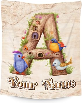 Personalized Blankets for Kids - Bird Blanket - Custom Monogram Gifts for Girls Boys Bird Lovers - Soft Plush Animal Throw for Couch Sofa