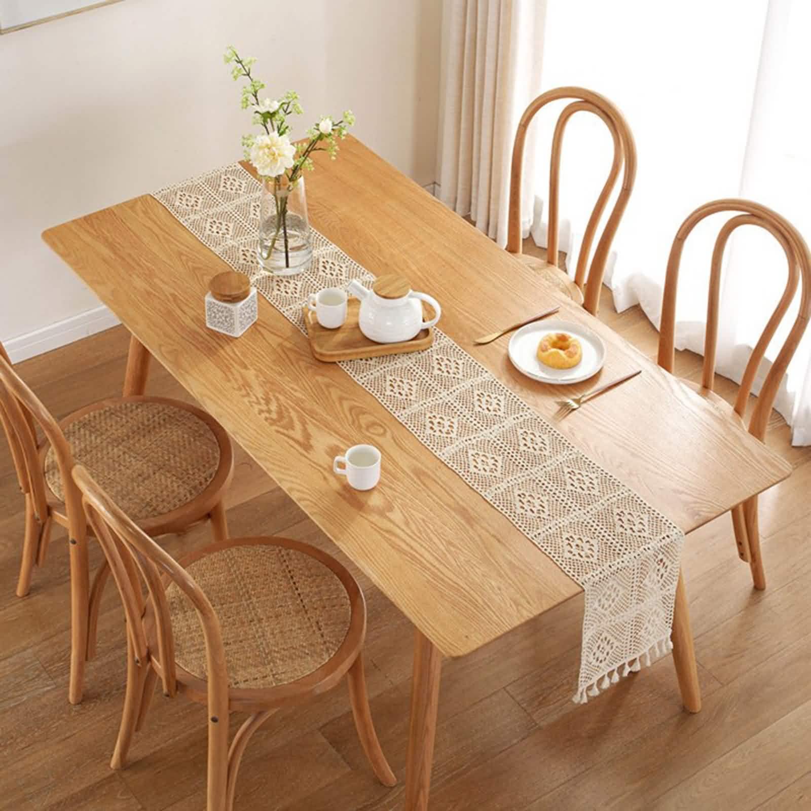 Tischläufer Edel, Tischläufer Beige Creme Modern 24x350CM Hohles Gitter Baumwolle Table Runner Tischdeko Wohnzimmer Küche Hochzeiten