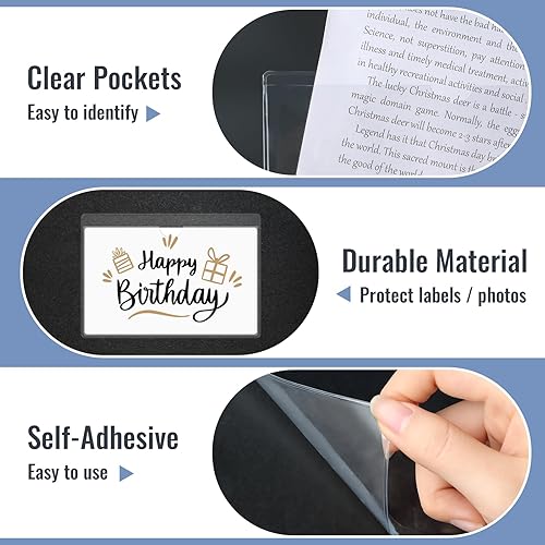 Miniatura 3 de Bolsillos adhesivos transparentes de 4 x 6 pulgadas, bolsillos para tarjetas de índice, fundas autoadhesivas con bolsillos de carga superior para