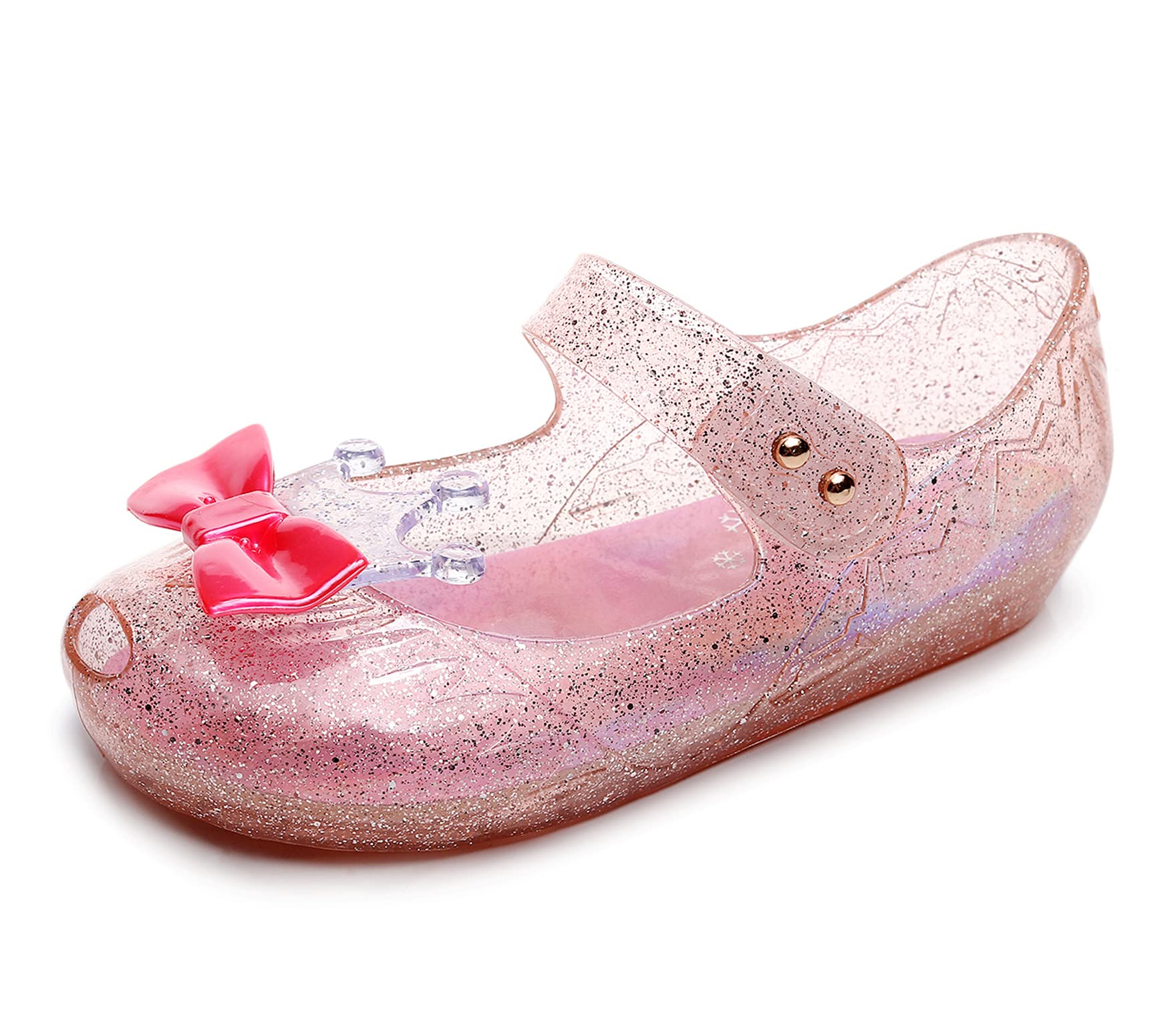 Jelly Shoes for Girls Princess Dress Up Flat Sandals for Toddler Cosplay Clear Glitter Jellies Mary Janes with Bow/Crown
