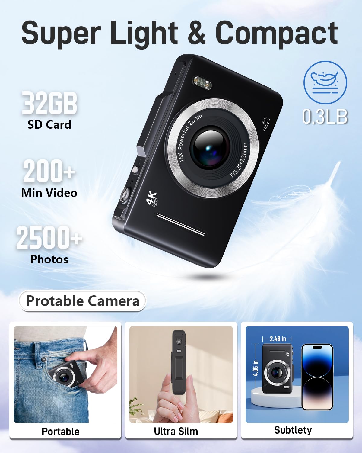 Amazon | デジタルカメラ、FHD 1080Pカメラデジタル写真用、16倍ズーム