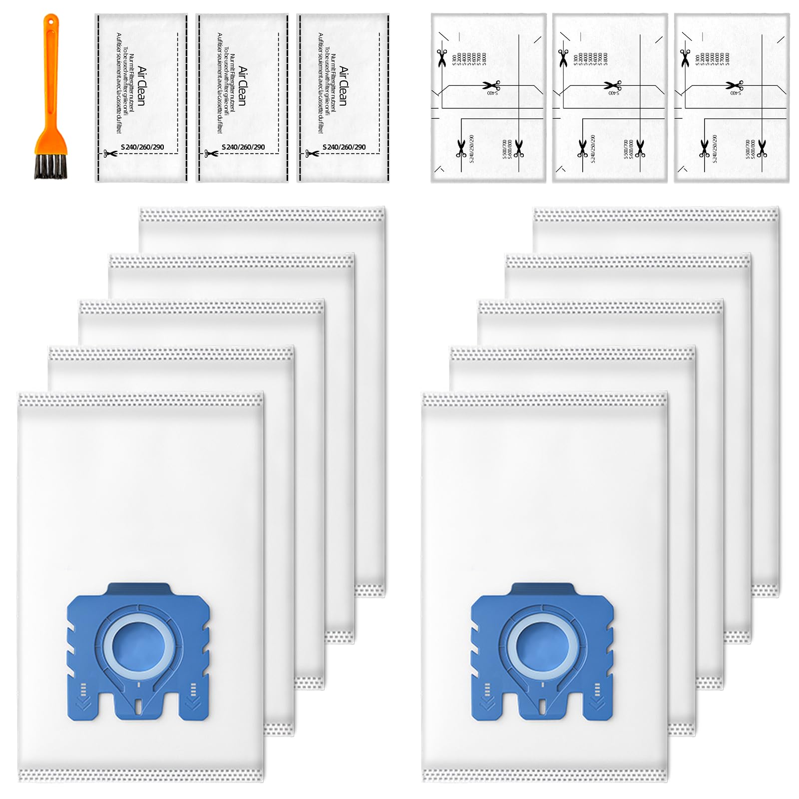 – 10 Pack GN 3D Efficiency Dust Bags for Miele Hoover GN Vacuum Cleaner-Fits for Classic C1 Complete C2 Complete C3,S2 S5 S8 Series with 3 Motor Protection,3 Exhaust Filters,1 Cleaning Brush ﻿