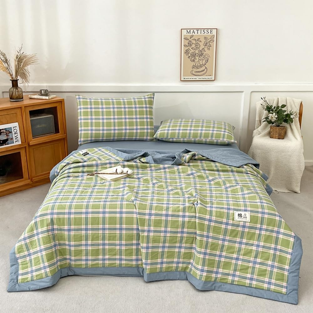 Cuadros Colcha Boutí Cubrecama de Dos Caras Suave Ligero y Transpirable,100% Algodón, Cama Multiusos para Primavera y Verano, Colchas para Cama 90 120 150 180 (Azul Verde,200x230cm)