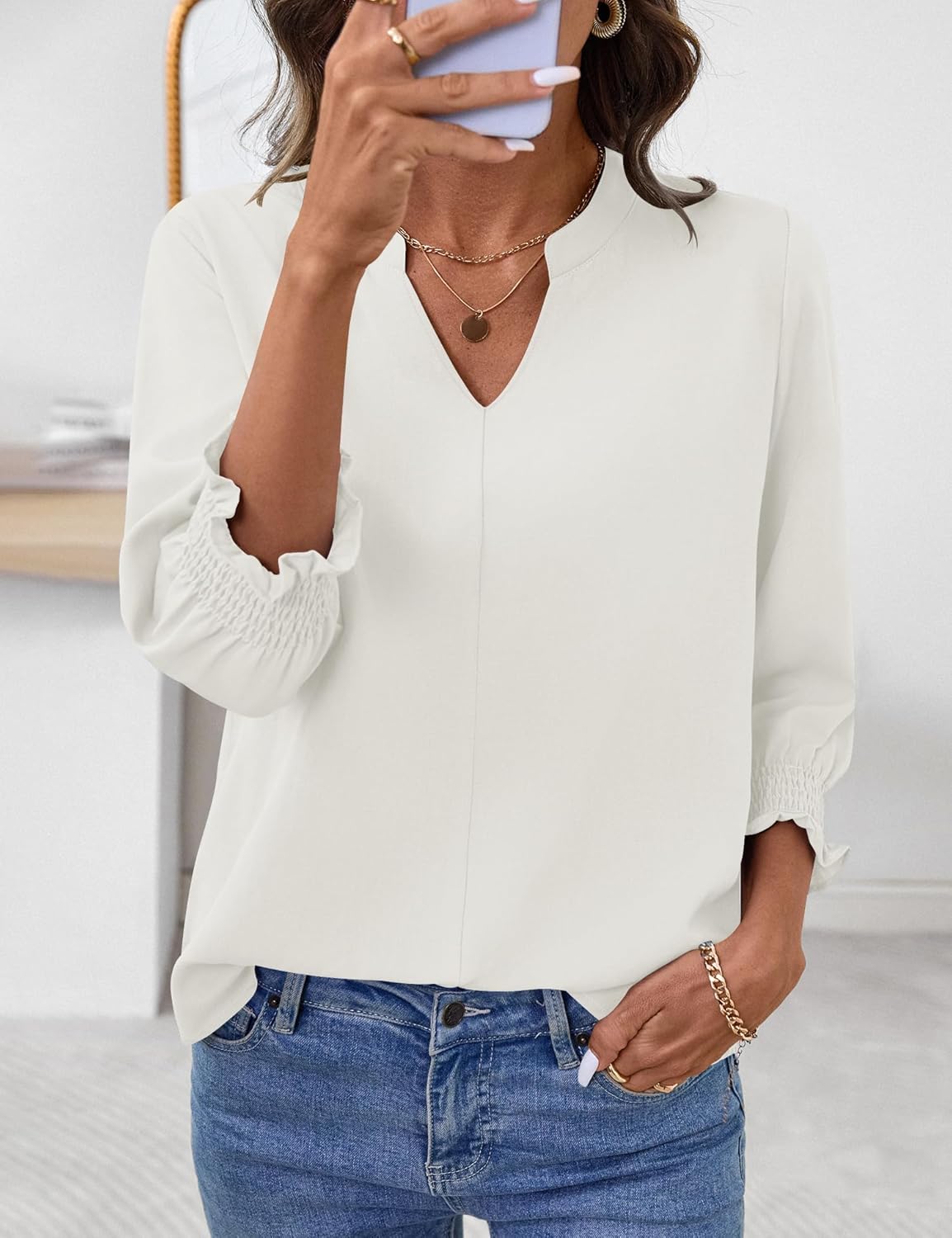 Ivicoer Blouses for Women Dressy Casual 3/4 Length Sleeve Womens Tops Trendy Spring Summer Clothes - Image 4